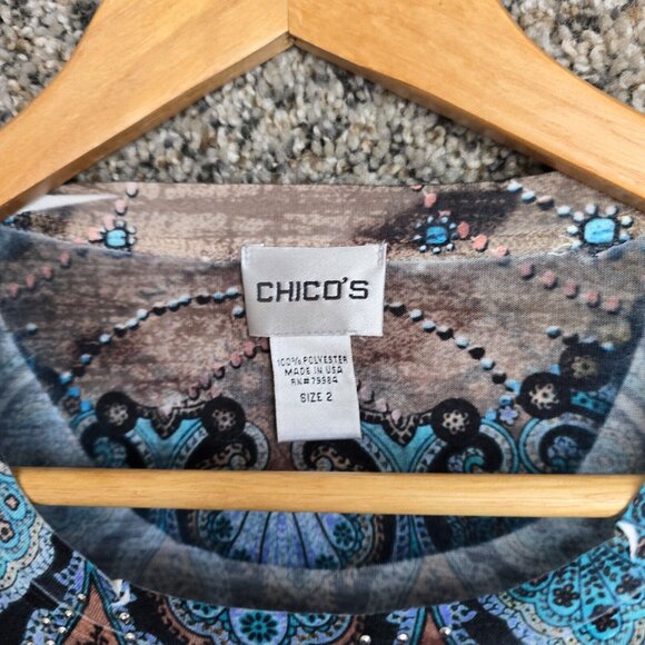 Chicos Top Womens 2‎ US Large Blue Embellished Scoop Neck Tee Casual Ladies - Picture 6 of 7